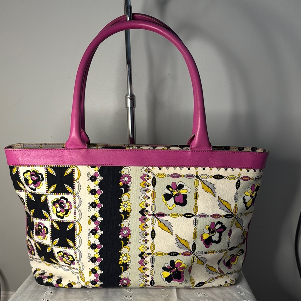 EUC Emilio Pucci Vibrant Pink and Black Tote Bag with Floral Design - Picture 3 of 14